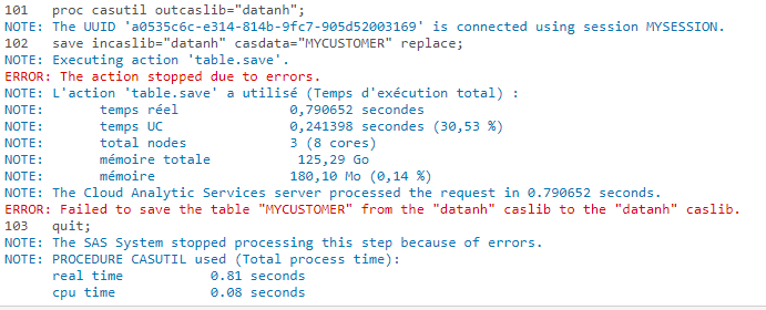ERROR: Failed to save the table from the A caslib to the B caslib.